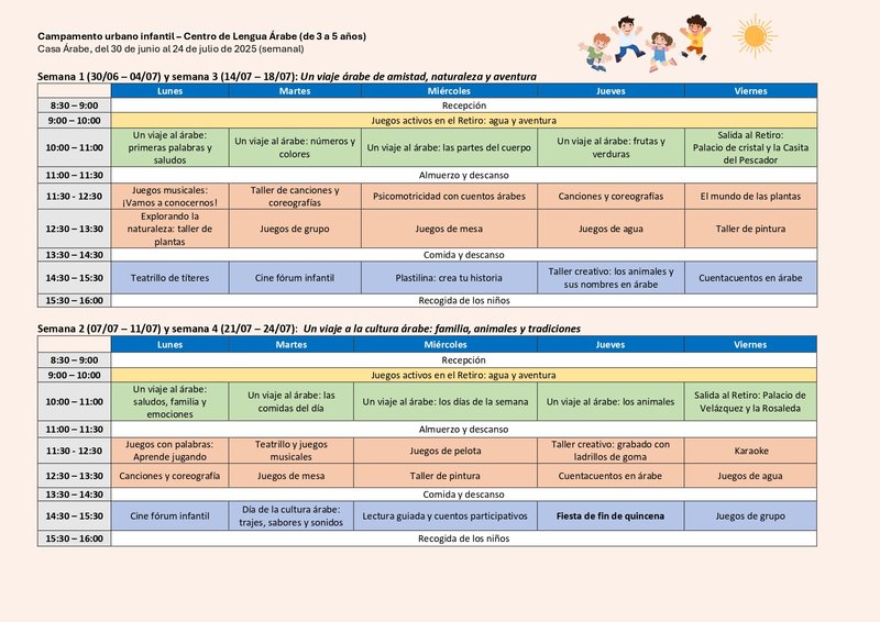 Programa campamento 3-5 años
