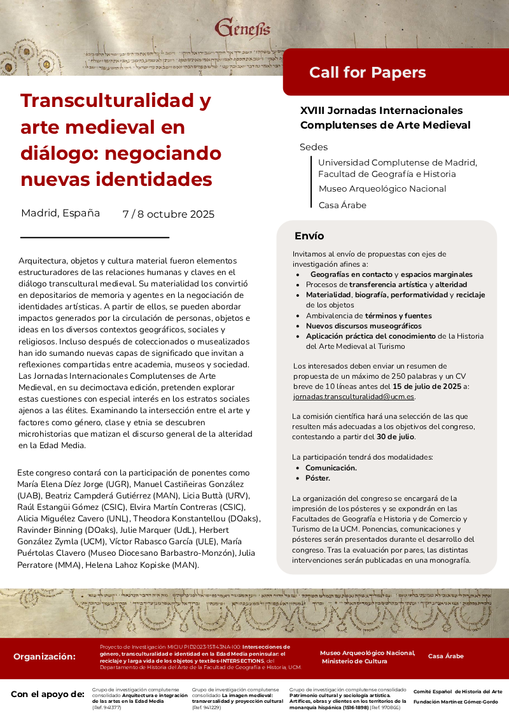 Abierto el plazo para el envío de comunicaciones a las XVIII Jornadas Internacionales Complutenses de Arte Medieval